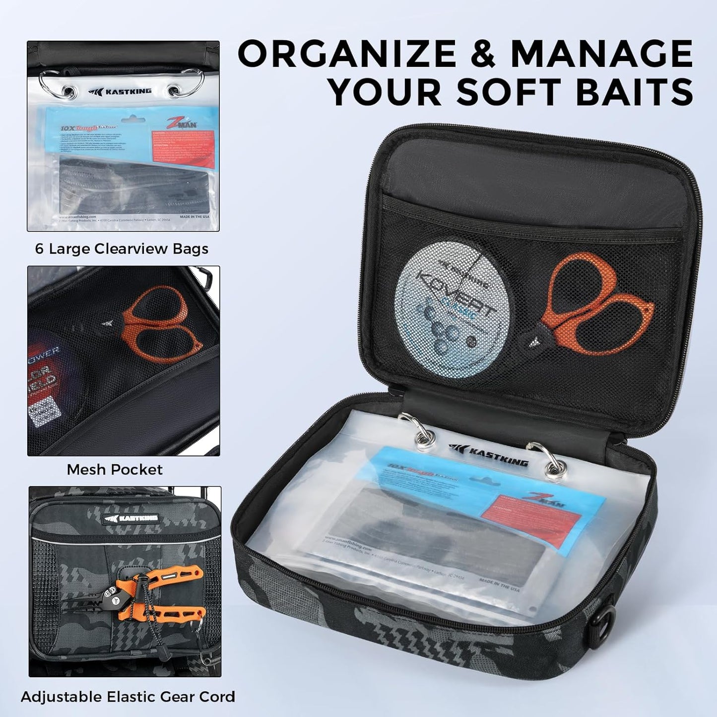 Baitspace 50L Fishing Tackle Backpack with Removable Bait Binder,2 Rod Holders Storage Fishing Gear and Equipment